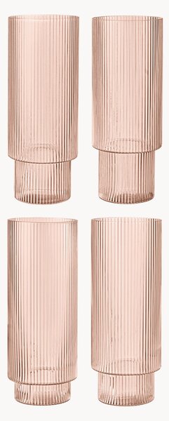 Set di 4 bicchieri da long drink in vetro soffiato con scanalatura in rilievo Ripple, 300 ml