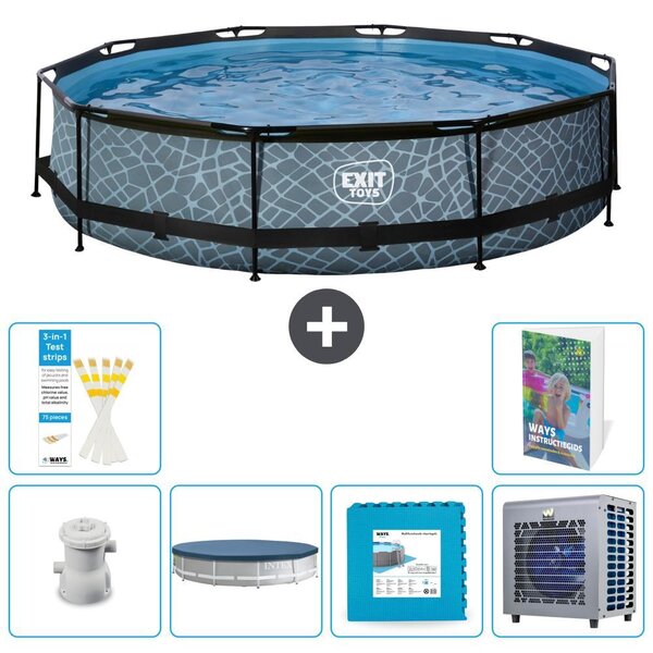 Piscina a sfioro "Exit Pool Rund" - Design effetto pietra - 360x76 cm - 5 pezzi - Modello S290