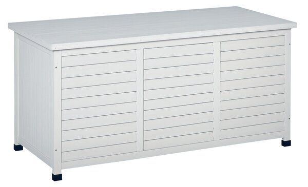 Outsunny Panca Contenitore in Legno di Abete, Cassapanca da Esterno con Piedini Antiscivolo 127x56x60cm Bianco|Aosom