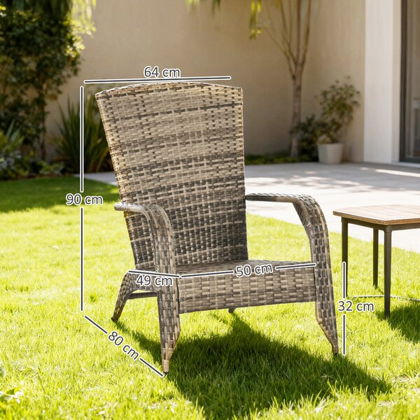 Outsunny Sedia da Giardino Adironrack con Braccioli, in Rattan e Acciaio, 64x80x90 cm, Marrone e Grigio|Aosom