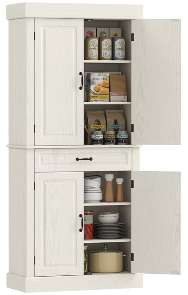 HOMCOM Credenza per Cucina con 2 Armadietti e Cassetto in Stile Coloniale, 80x35x180cm Bianco|Aosom