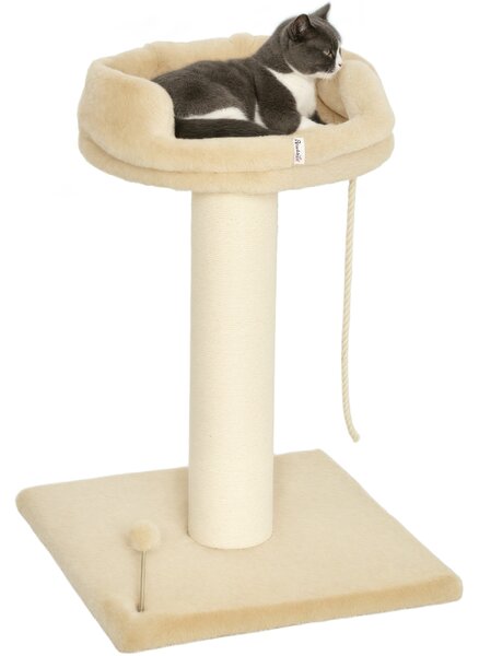 PawHut Albero Tiragraffi per Gatti con Lettino e Pallina in Peluche e Palo in Sisal 55x55x83cm Beige|Aosom