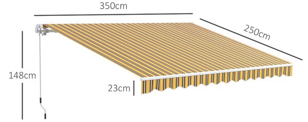 Outsunny Tenda da Sole per Esterno Avvolgibile a Bracci con Apertura a Manovella, 350x250 cm, Giallo | Aosom Italy
