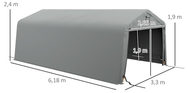 Outsunny Tendone per Auto e Feste con 2 Finestre Laterali, in Acciaio Zincato e PE, 618x265/330x240 cm, Grigio Chiaro|Aosom