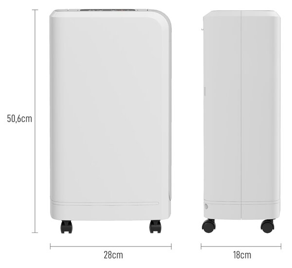 HOMCOM Deumidificatore Portatile Touch da 12L con Tubo di Scarico, Timer e Filtro, in ABS, 28x18x50.6 cm, Bianco