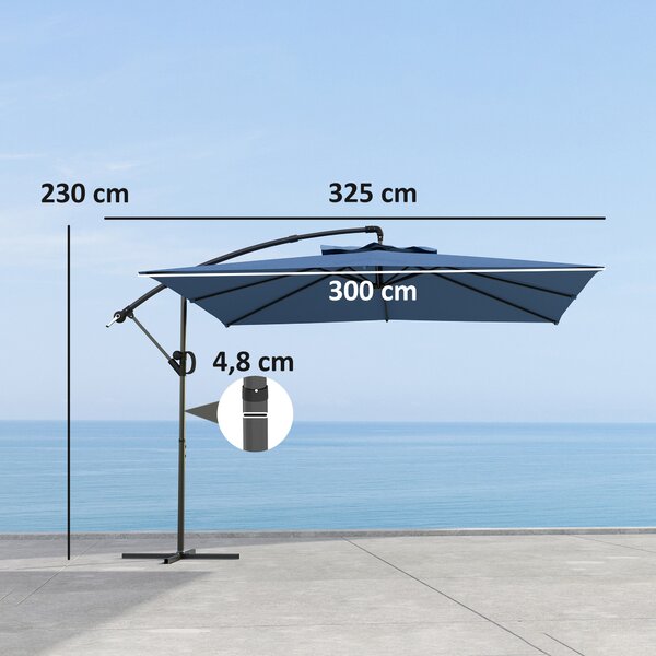 Outsunny Ombrellone Decentrato da Giardino Regolabile a 360° 3x3.25m Blu Chiaro | Aosom Italy