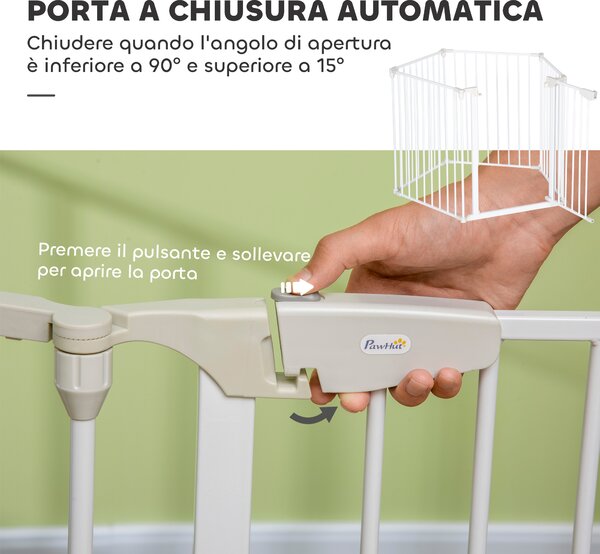PawHut Cancellino per Cani Regolabile e Pieghevole con Chiusura Automatica e Blocco, 300x74.5 cm, Bianco | Aosom Italy