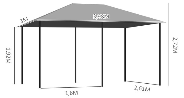 Outsunny Gazebo 3x4 m con 6 Pareti Rimovibili, 8 Fori di Drenaggio e 12 Picchetti, in Acciaio e Poliestere, Grigio e Nero | Aosom Italy
