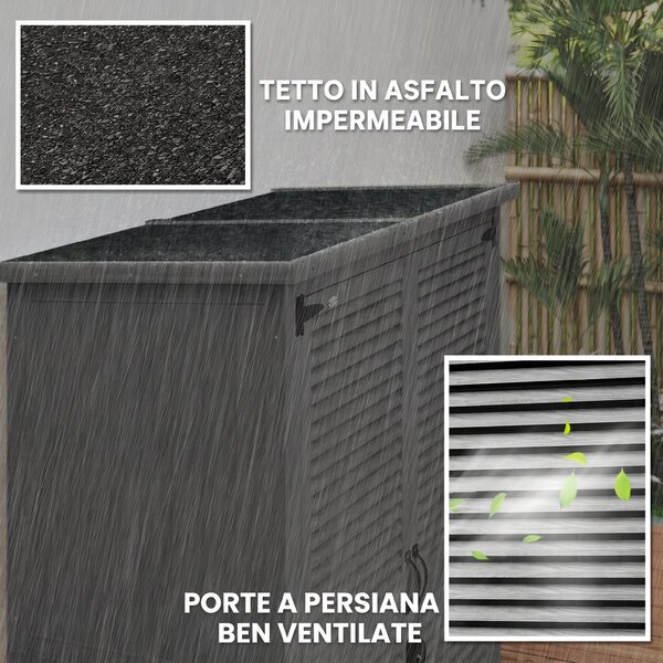 Outsunny Armadio da Giardino con 2 Porte a Persiana, 2 Ripiani, 2 Maniglie e Tetto Impermeabile, 127x65x168 cm, Grigio | Aosom Italy