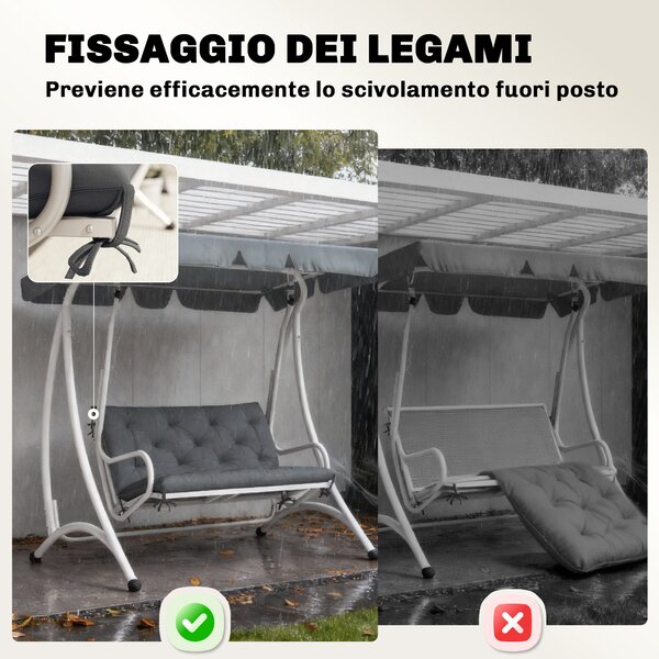 Outsunny Cuscino da Giardino in Stile Capitonné per 2 Persone con 6 Lacci, in Cotone e Poliestere, 150x98x8 cm, Grigio Scuro | Aosom Italy