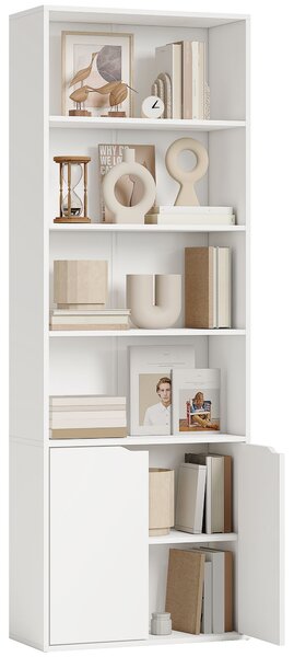 HOMCOM Libreria Moderna 4 Ripiani con Armadietto a 2 Ante in Legno, Mobile Multiuso per Soggiorno, Ufficio e Studio, 59x29x180cm, Bianco|Aosom