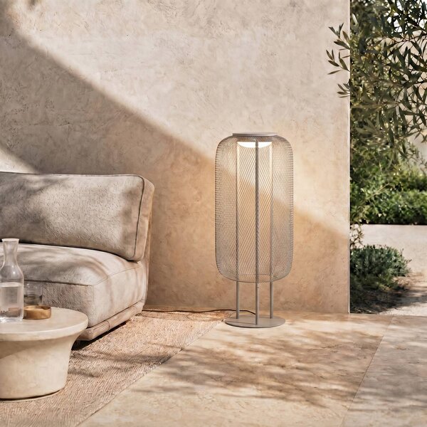 Piantana LED Lucande Korvyn, grigio pietra, altezza 80 cm, IP44 Korvyn, Alluminio / Grigio / Zincato, Metallo, Design