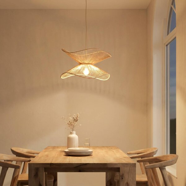 Lampada a sospensione Valdorin Lindby, dimmerabile, Crema / Ambra, Camera da letto, Carta / Lunolit / Lunopal, Moderno, Lampada a sospensione
