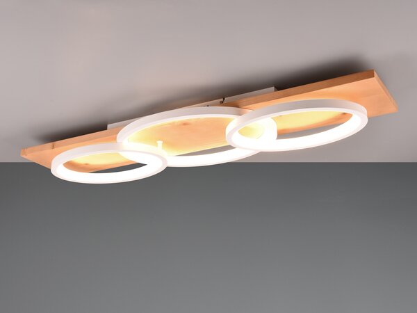 Lampada da soffitto a LED BARCA, dimmerabile, in legno, larghezza 101 cm, bianca