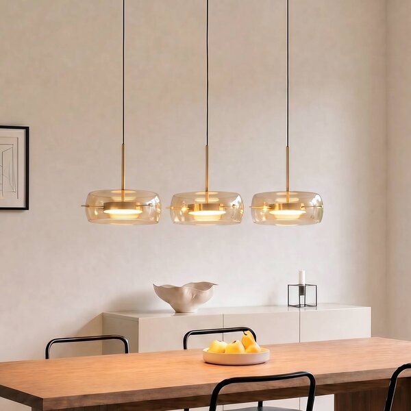 Lucande Lampada a sospensione LED Martis, ambra, 3 luci, dimmerabile Martis Lucande,, Crema / Ambra, Soggiorno / Sala da pranzo, Vetro, Moderno