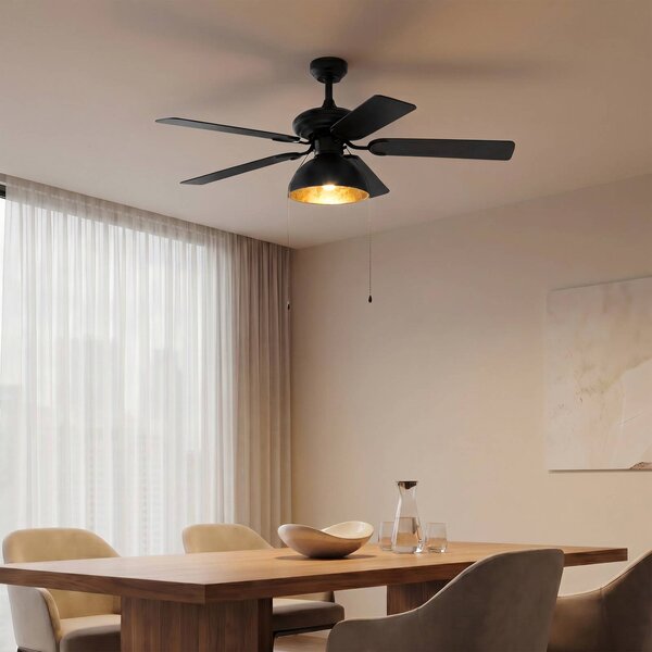 Ventilatore da soffitto Lucande con luce Shamoian, silenzioso, Ø 130 cm Shamoian, Nero, Soggiorno / Sala da pranzo, Metallo, Vintage