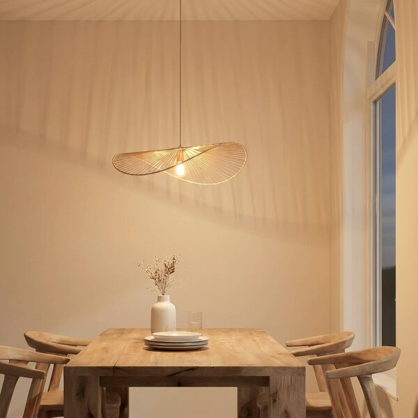 Lampada a sospensione Valdorin Lindby, dimmerabile, Crema / Ambra, Soggiorno / Sala da pranzo, Carta / Lunolit / Lunopal, Moderno, Lampada a sospensione