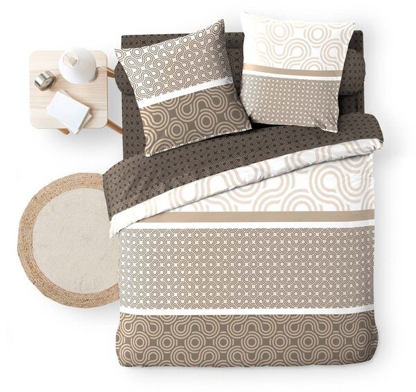 Set copripiumino e federa marrone in cotone per letto matrimoniale ed esteso con lenzuolo incluso/6 pezzi 240x220 cm Pacha – douceur d'intérieur