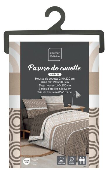 Set copripiumino e federa marrone in cotone per letto matrimoniale ed esteso con lenzuolo incluso/6 pezzi 240x220 cm Pacha – douceur d'intérieur