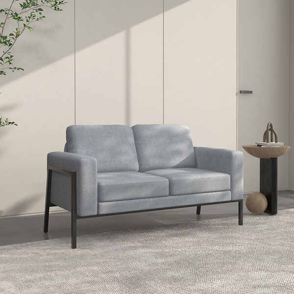 HOMCOM Divano 2 Posti in Tessuto Effetto Lino con Gambe in Acciaio e Cuscini Imbottiti, 138x70x83.5 cm, Grigio|Aosom