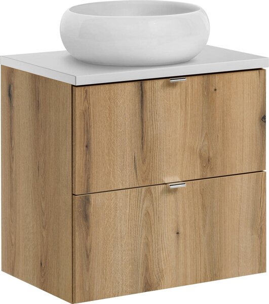 Moderno Set Di Mobili Da Bagno Da 60 Cm Con Piano Bianco E Lavabo Rotondo