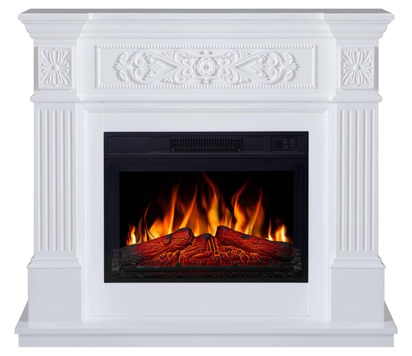 ArtiFlame Camino elettrico Toscana AF23S Camino elettrico da appoggio con riscaldamento da 1800 W, effetto fiamma realistico, illuminazione a LED, telecomando, timer, bianco