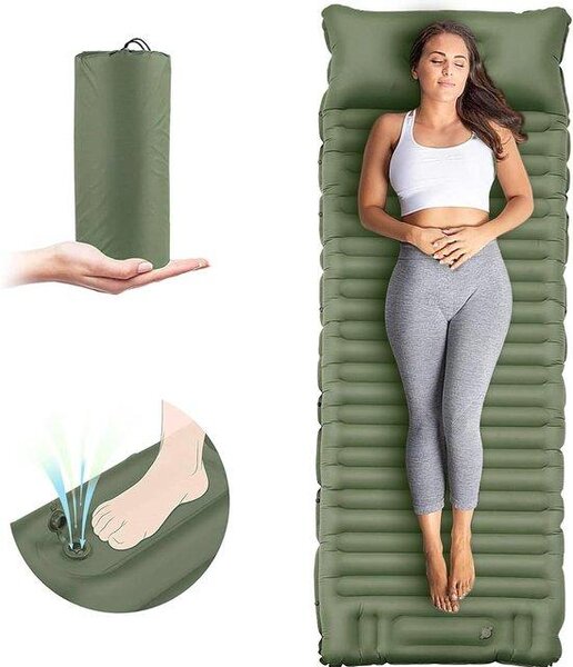 Materasso autogonfiabile da 10 cm di spessore per il campeggio - materasso gonfiabile molto confortevole per la tenda - impermeabile - con pompa a pedale - molto confortevole - verde