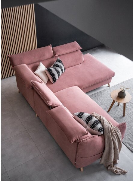 Divano letto angolare in velluto rosa chiaro (angolo destro) Sweet Harmony - Miuform
