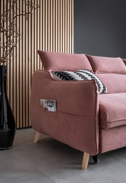 Divano letto angolare in velluto rosa chiaro (angolo destro) Sweet Harmony - Miuform