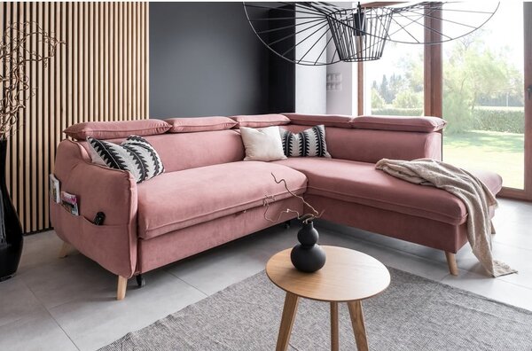 Divano letto angolare in velluto rosa chiaro (angolo destro) Sweet Harmony - Miuform