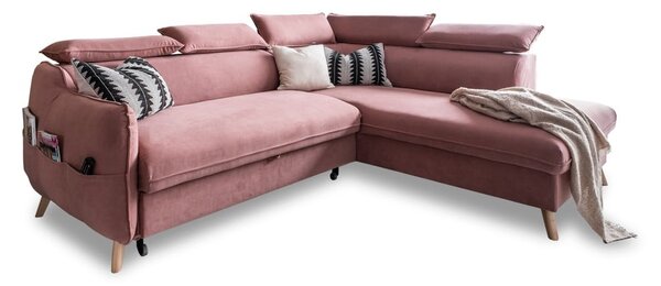 Divano letto angolare in velluto rosa chiaro (angolo destro) Sweet Harmony - Miuform