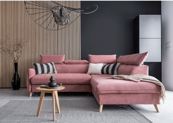 Divano letto angolare in velluto rosa chiaro (angolo destro) Sweet Harmony - Miuform
