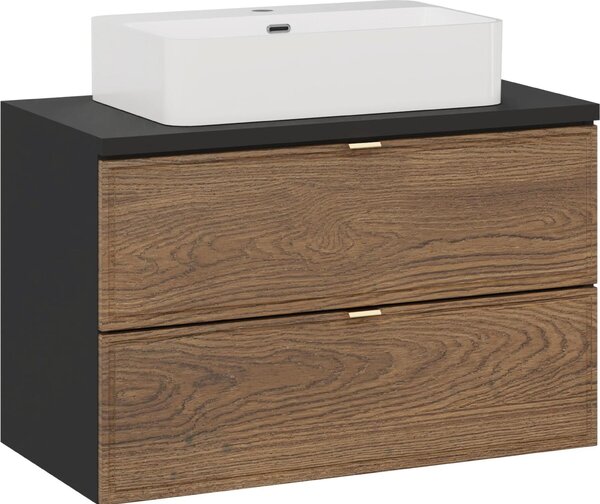 Mobile Bagno 80 Cm In Rovere Nero Con Piano E Lavabo Da Appoggio