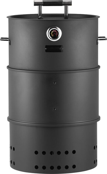 Affumicatore - BBQ-Smoker Griglia a carbonella Canna da barbecue - 47 cm di diametro - 2 griglie - Asta di sospensione e 6 ganci - Termometro integrato - Acciaio rivestito