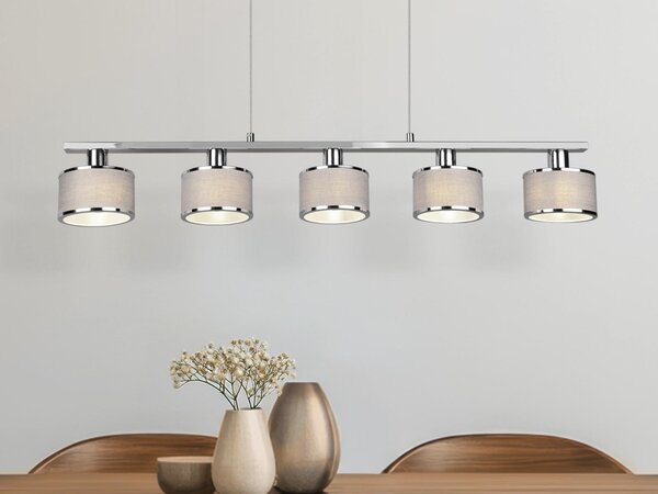 Lampada a sospensione KAPRUN argento e tonalità argento, 5xE14x28W, metallo, dimensioni: 150x92x12 cm, IP20, Trio