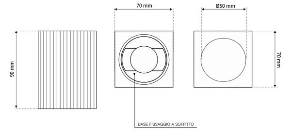 Plafoniera Quadrata 70x70mm h90mm GU10 in Gesso Rigato