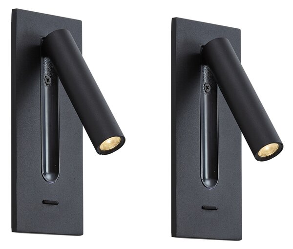 Set di 2 lampade da parete moderne nere con LED inclusi - Plaza