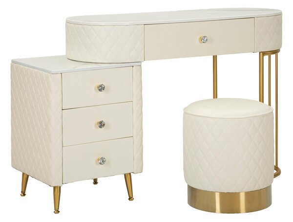 Toeletta lussuosa e raffinata in simil pelle trapuntata e struttura in metallo dorato METAL AND Dimensioni 120x40xh 75 cm top in simil marmo colore Bianco-Oro