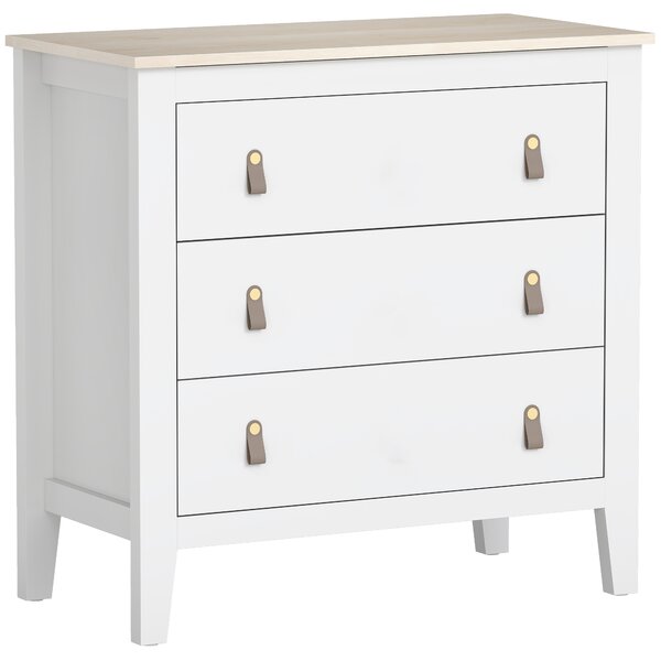 HOMCOM Cassettiera per Camera da Letto a 3 Cassetti con Maniglie in Finta Pelle, 80x40x78.5 cm, Bianco | Aosom Italy