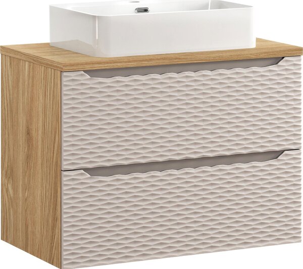 Mobile Bagno 80 Cm Con Lavabo Da Appoggio – Rovere Oliato + Beige Fresato