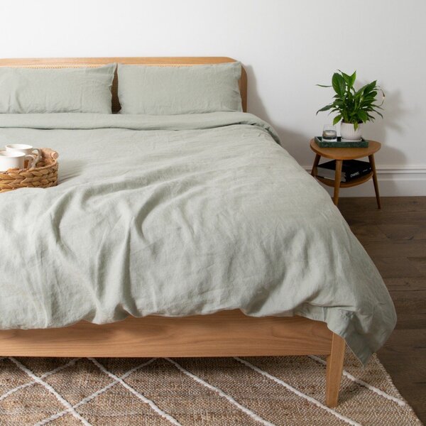Set copripiumino e federa verde polveroso in lino per letto matrimoniale 200x200 cm Stone – Native Natural
