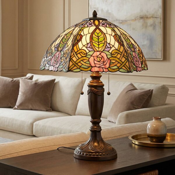 Clayre&Eef Lampada da tavolo Tiffany EDEN, Multicolore, Soggiorno / Sala da pranzo, Vetro, Tiffany, Lampada da tavolo
