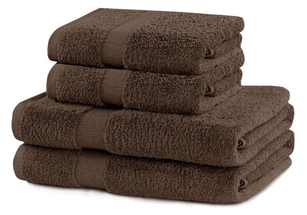 Asciugamani e teli da bagno in spugna di cotone marrone in un set di 4 pezzi Marina - DecoKing