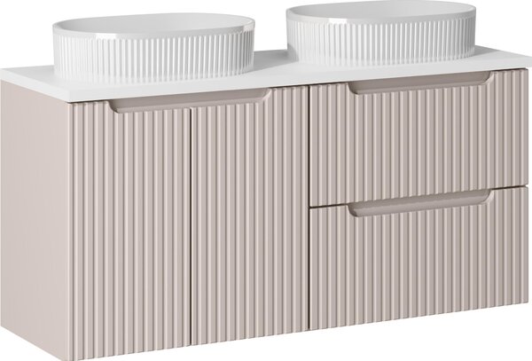 Set Da Bagno 120 Cm Cashmere + Bianco Con Due Lavabi Da Appoggio