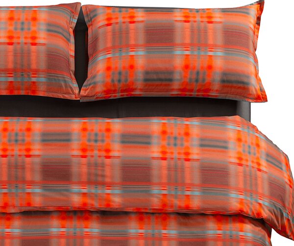 Copripiumino Con Federe In Percalle Hazy Tartan Matrimoniale Discovery Orange Caleffi