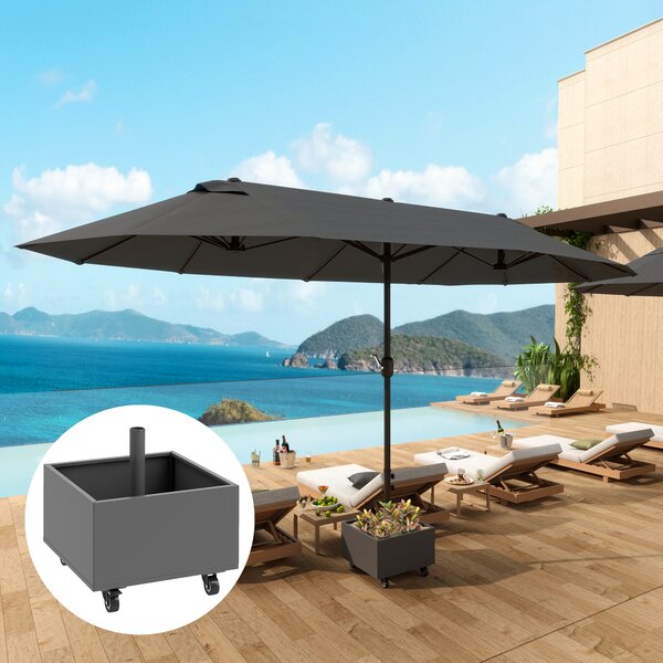 Outsunny Piede per ombrellone 2 in 1 supporto ombrellone con ruote universali fori di drenaggio vaso per fiori 50 x 50 x 46 cm grigio scuro