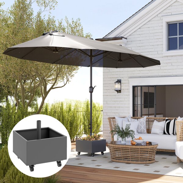 Outsunny Piede per ombrellone 2 in 1 supporto ombrellone con ruote universali fori di drenaggio vaso per fiori 50 x 50 x 46 cm grigio scuro