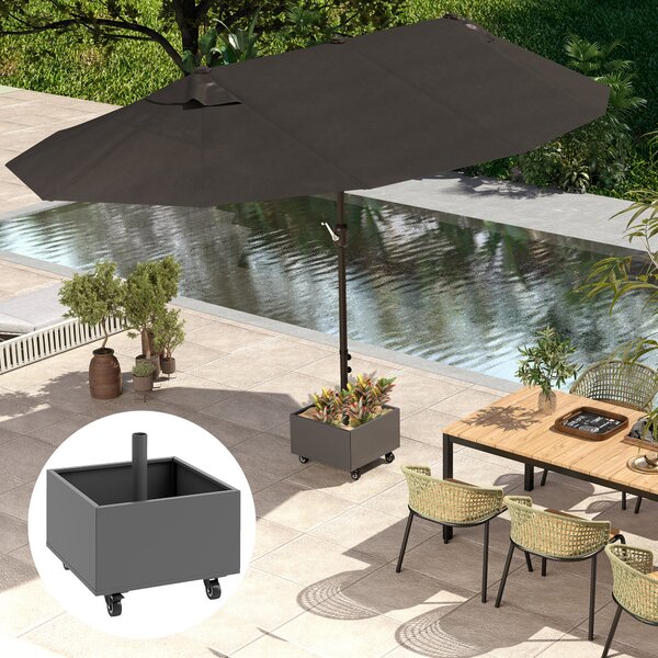 Outsunny Piede per ombrellone 2 in 1 supporto ombrellone con ruote universali fori di drenaggio vaso per fiori 50 x 50 x 46 cm grigio scuro