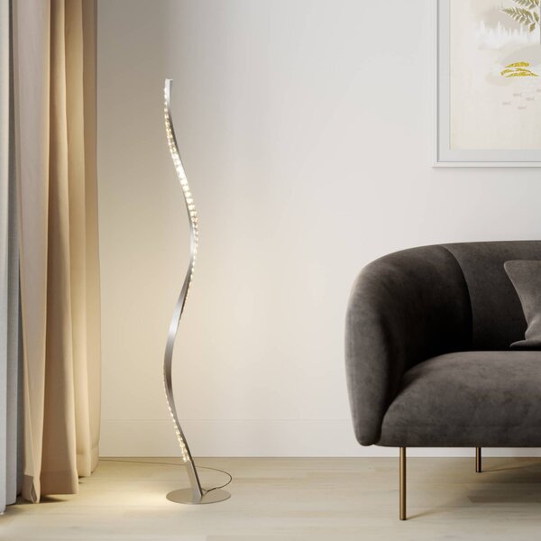 Lampada da terra a LED Criostal Lindby, dimmerabile, Alluminio / Grigio / Zincato, Soggiorno / Sala da pranzo, Alluminio, Moderno, Lampada LED da terra