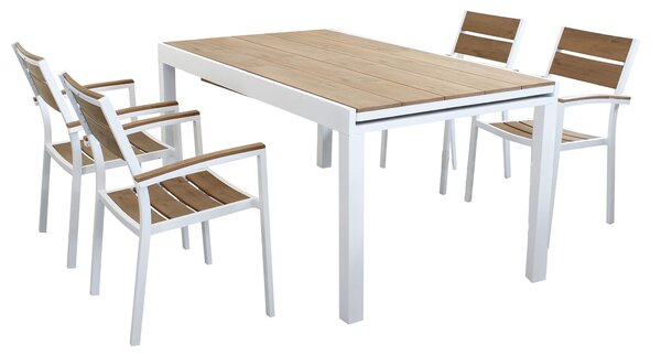 VIDUUS - set tavolo in alluminio e polywood cm 160/240 x 95 x 75 h con 4 poltrone Viduus